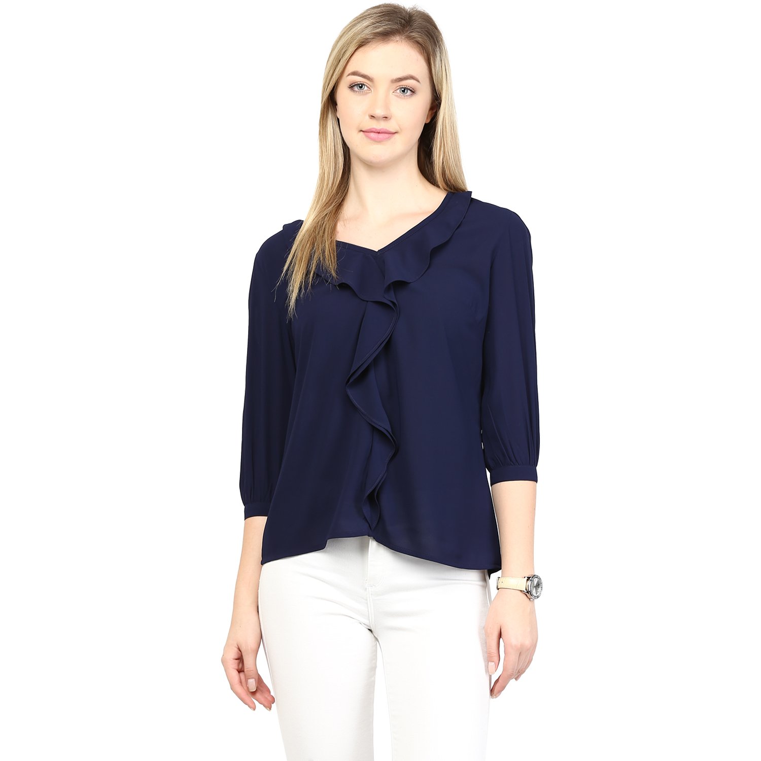rare women navy blue georgette top (ep1033)