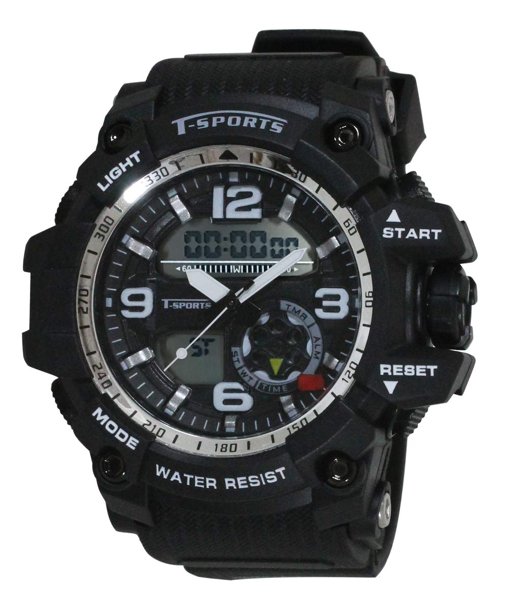 CREPHA Krefer T-SPORTS Analog Digital Watch TS-AD095-BK, Black x Silver (BK), Belt Type: