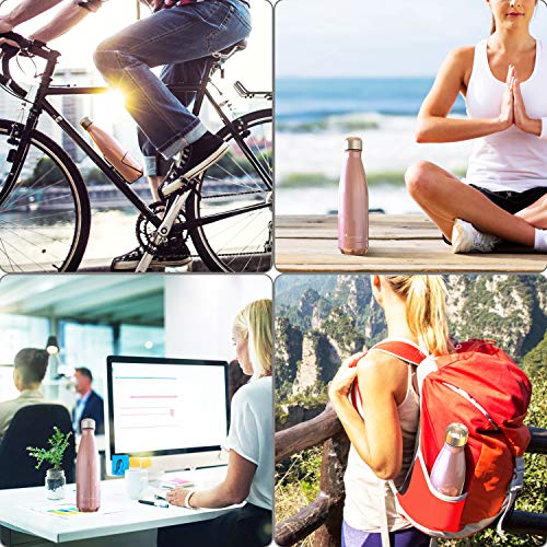 Sportneer Botella de Agua, Botella Doble Pared Aislada al Vacío de Acero Inoxidable, Botella de Agua, BONOS Cepillo de Limpieza y Funda de Botella (Oro Rosa, 500ml)