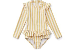 LDIOIF Girls One Piece Swimsuits Zipper Rash Guard Long Sleeve Bathing Suit with Ruffle Hem UPF50+