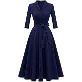 Wedtrend 1940s Dresses for Women 3/4 Sleeve Vintage Tea Party Dress Work Church 1950s Cocktail Dress with Pockets