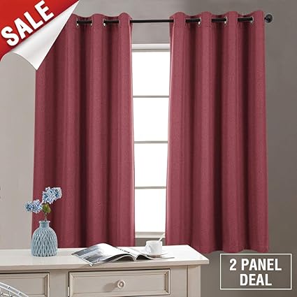 95 Inch Burgundy Red Vangao Linen Textured Curtains For
