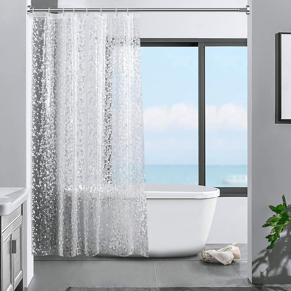 ecooe Shower Curtain Waterproof Mildew Resistant 120 x 180 cm Plastic Clear Shower Curtains 100% EVA Bath Curtain 3D Cobblestone 70 x 47 Inch with 8 Hooks Rings for Shower or Bathtub — image 1