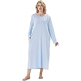 Keyocean Nightgowns for Women with Pockets Soft Cotton Comfy Lightweight Long Sleeves Ladies Nightdress