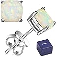 Kosuwo 925 Sterling Silver Handmade Opal Studs -6mm Synthetic Opal,18K White Gold Plated Stud Earrings for Women Men Girls