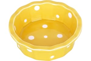 BUNCHBRAVO Cat Basic Bowl, White Polka Dot Ceramic Pet Food Dish, Non-Slip Bottom Design for Kittens and Small Dogs, Yellow