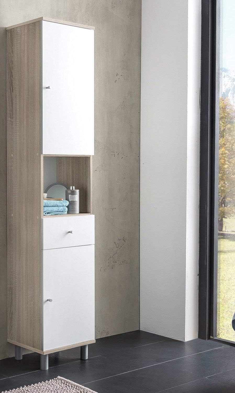 Wilmes Badmobel Hochschrank Badezimmerschrank Holz Weiss Melamin Dekor 32x35x179 Cm Amazon De Kuche Haushalt