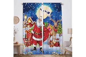 Allenjoy Christmas Santa Claus Window Curtain Vintage Xmas Winter New Year Holiday Print Curtains Home Decor Rod Pocket Drapes for Kids Bedroom Living Room 82 in x 84 in
