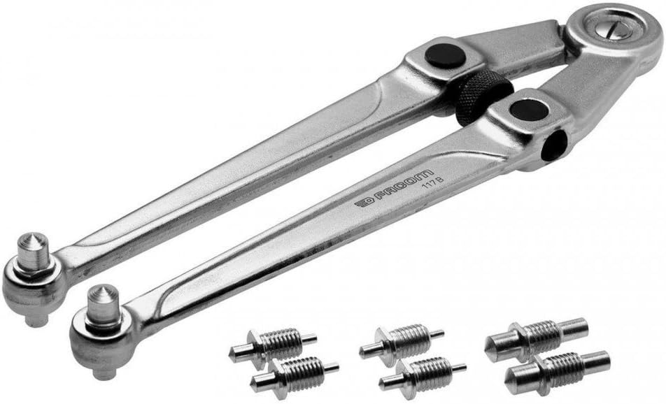 Facom 117.B Adjustable Pin Wrench Spanner with Hooks, Silberfarben, 117.B key