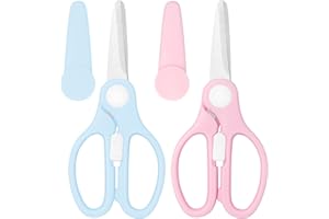 Vutyvve Stainless Steel Food Kids Scissors Set with Travelling Storage Case, Ideal for Cutting Meat, Pasta, Vegetables, Pink/