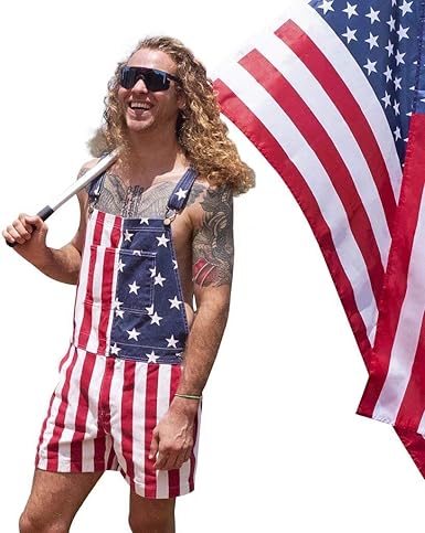 mens american flag overall shorts