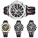 BUREI Mens Women Chronograph Quartz Watches with Analog Dial Stainless Steel Case Calfskin Leather and Stainless Steel Band