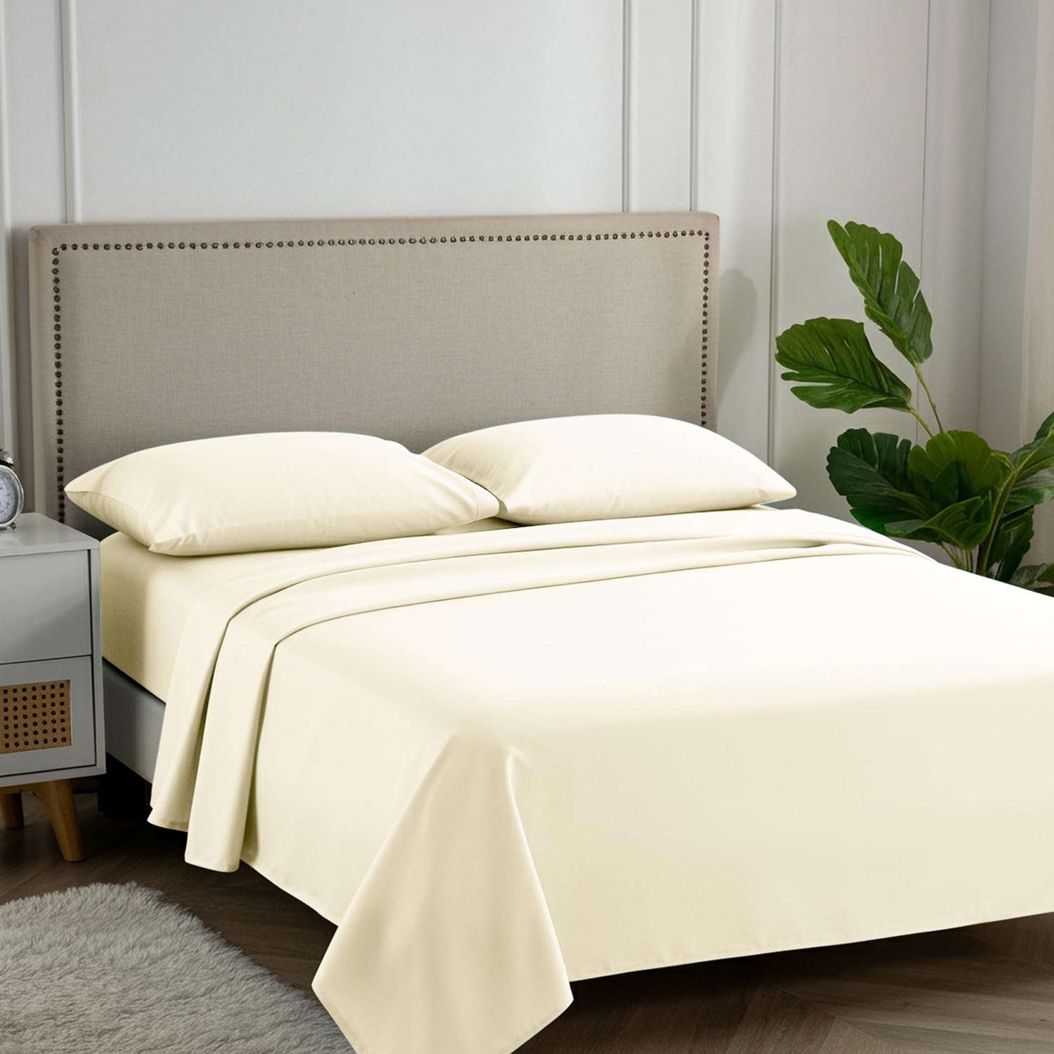 Photo 1 of Carressa Linen California King Egyptian Cotton Sheet Sets - 600 Thread Count Cal King Cotton Sheet Set (4 PC, Ivory Cream), Extra Soft, Cooling, 16" Deep Pocket Sateen Weave Luxury Hotel Bed Sheets