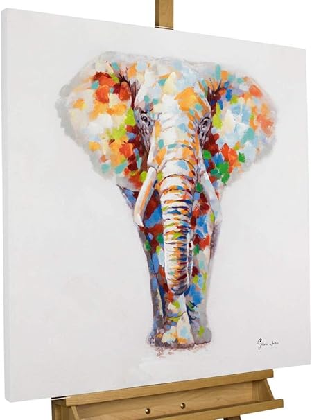 Kunstloft Peinture Acrylique Sur Toile Elephant Doux 80x80cm Tableau Acrylique Peint A La Main Toile Sur Cadre En Bois Elephant Multicolore Animal L Afrique Deco Multicolore Amazon Fr Cuisine Maison