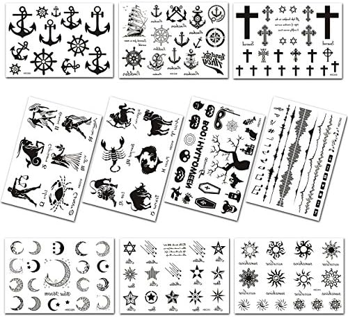 (10 Sheets) Lanseed Temporary Tattoos Stickers Kids Tattoo Adhesive Tattoos for Body, Black
