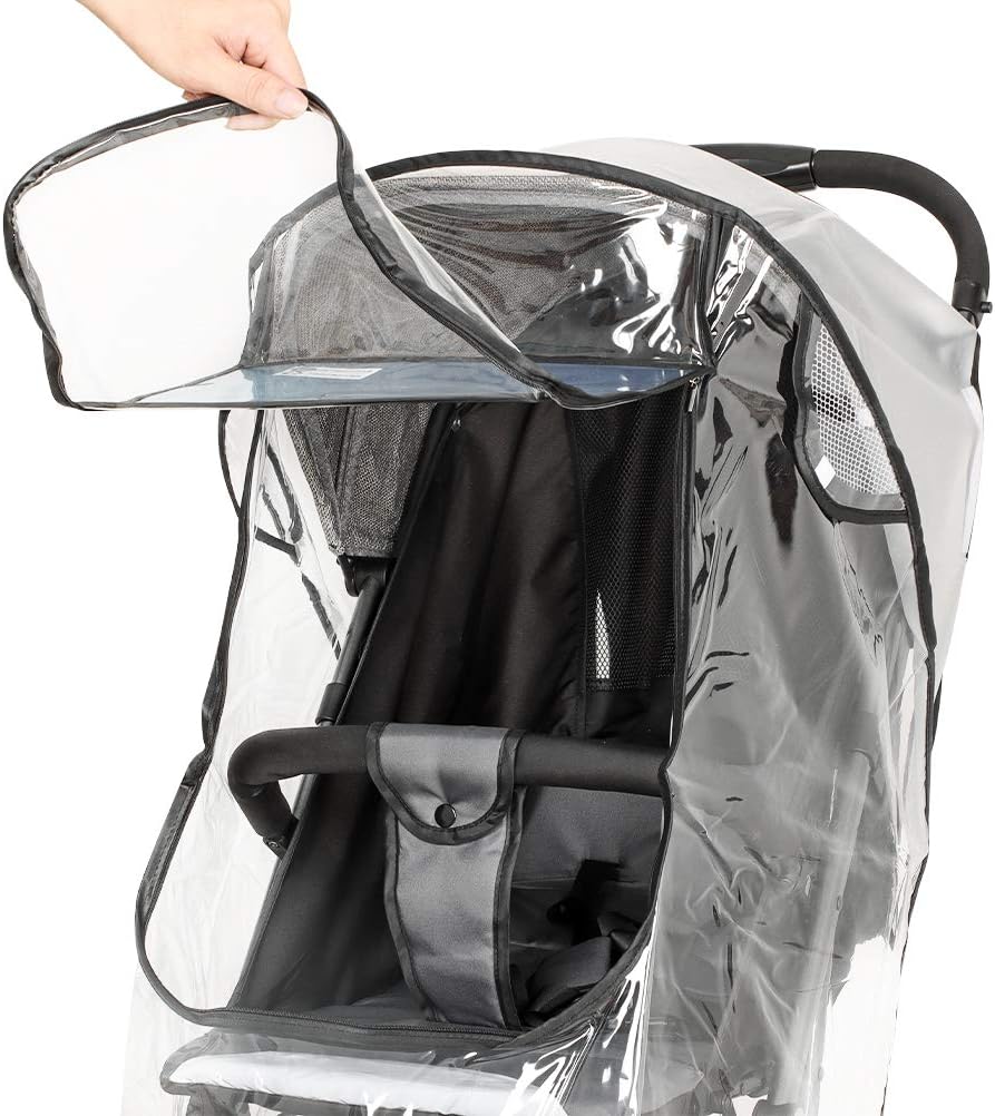 Emoly Upgraded Universal Stroller Rain Cover, Double Door Design & Large Storage Baby Stroller Weather Shield, Waterproof Stroller Cover, Food Grade EVA, Eye Protect (Black): Industrial & Scientific