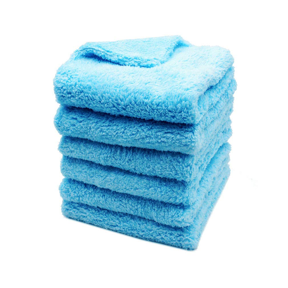 Kingsheep 6Pack Microfibre Edgeless Detailing Cloth, Super Absorbent Car Care Wash Buffing Cloth for Detailer,Cleaning Towels 16"x16" Ultra Plush Car Towel 450gsm (Blue)
