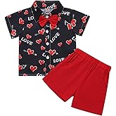 Sinda Toddler Baby Boy Valentines Outfit Love Heart Shirt Red Shorts Valentine Clothing Sets12M-5T