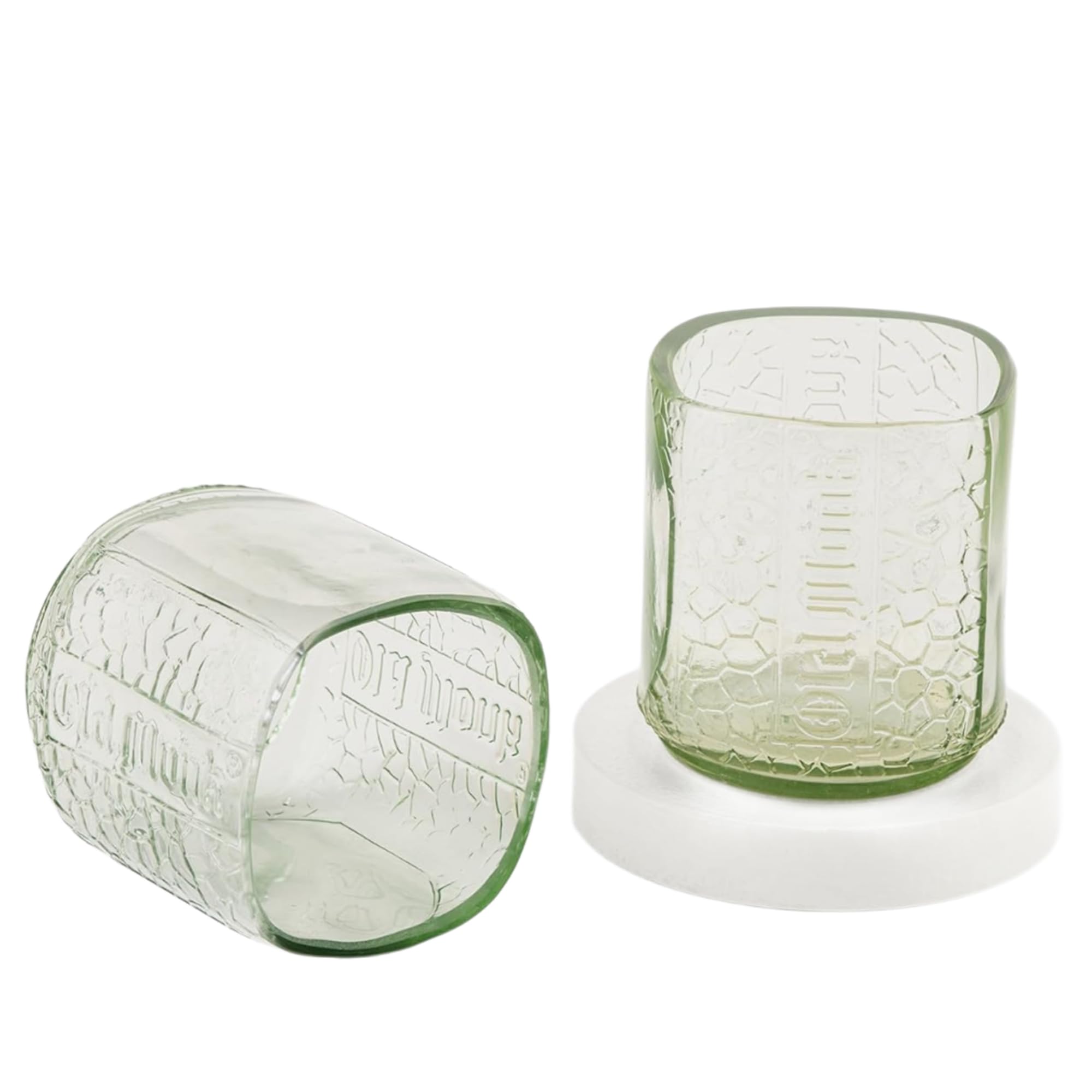 GoGiftid Upcycled Glasses 600ml Vintage Whisky Cocktail Glasses Created Using Old Monk Rum Bottle | Handmade Barware for Rum Lovers – Pack of 2