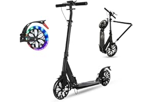 Adult Scooter 300 Lbs Capacity, Folding Kick Scooter, Led Light-Up Wheel, 4 Adjustable Levels, with Hand Brake & Shock Absorp