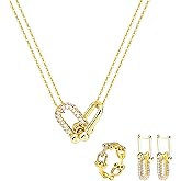 LUSPYN Jewelry Set for Women's, 3 PCS Jewelry Sets - Necklace, Earrings, Ring, Fashion U-Shaped Buckle Design,Gift fou Daughter Mom Wife Friends on Birthday Anniversary