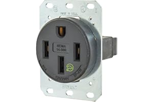 Bryant Electric 9450FR 50 Amp 125/250V NEMA 14-50R Flush Straight Blade Receptacle, Black