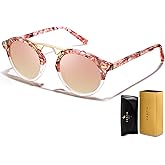 CARFIA Small Face Acetate Polarized Sunglasses for Women UV Protection, Retro Double Bridge Eyewears Metal Brow Round Sunnies