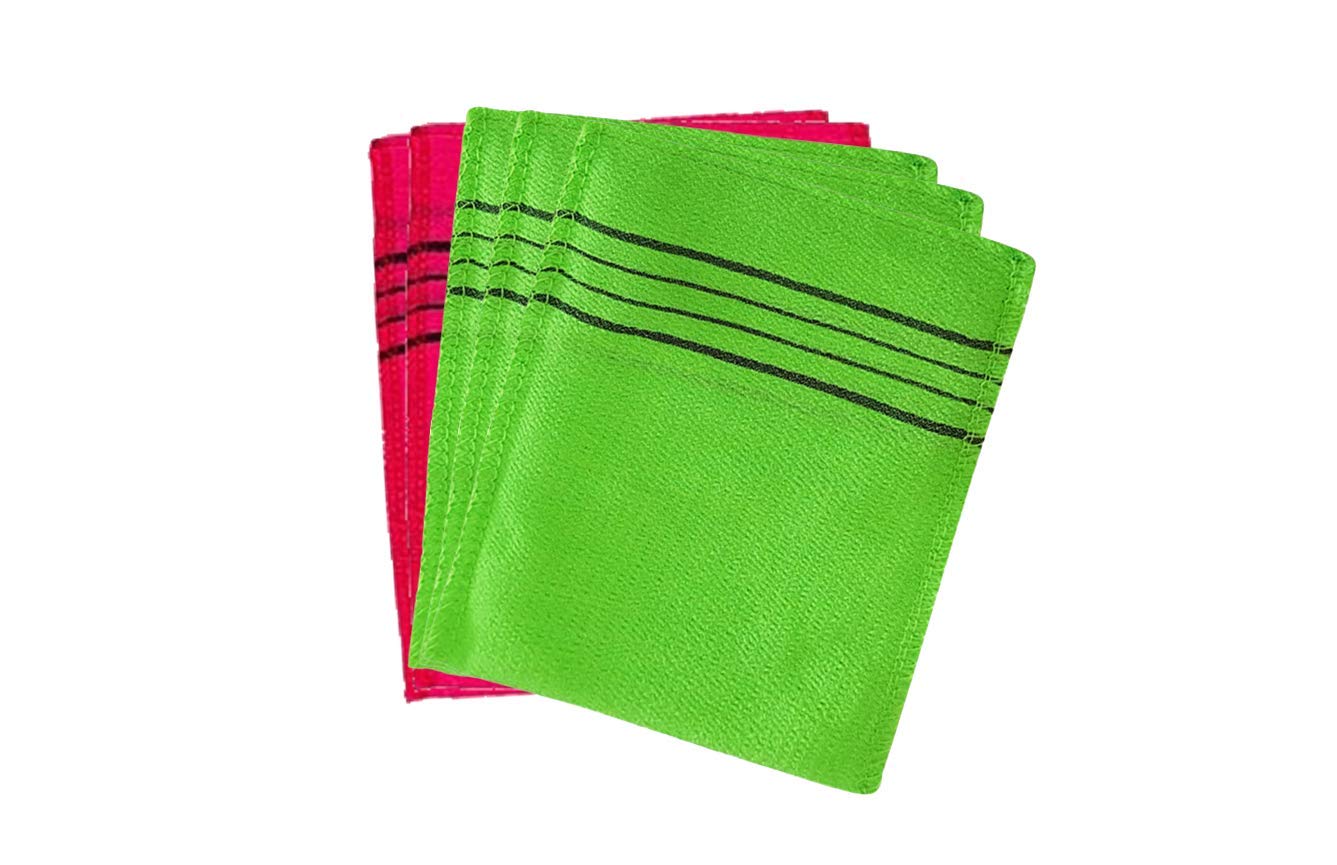 Tistom Exfoliating Towel Bath Washcloth 5 Pcs (Green-3 Red-2)