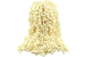 ZHIHENG 20 Yards Pom Poms Fringe Ball Trim Sewing Ribbon Embroidered Lace Tassel Applique for Clothing Accessories Bedding Quilting Crafts Supplies (Beige)