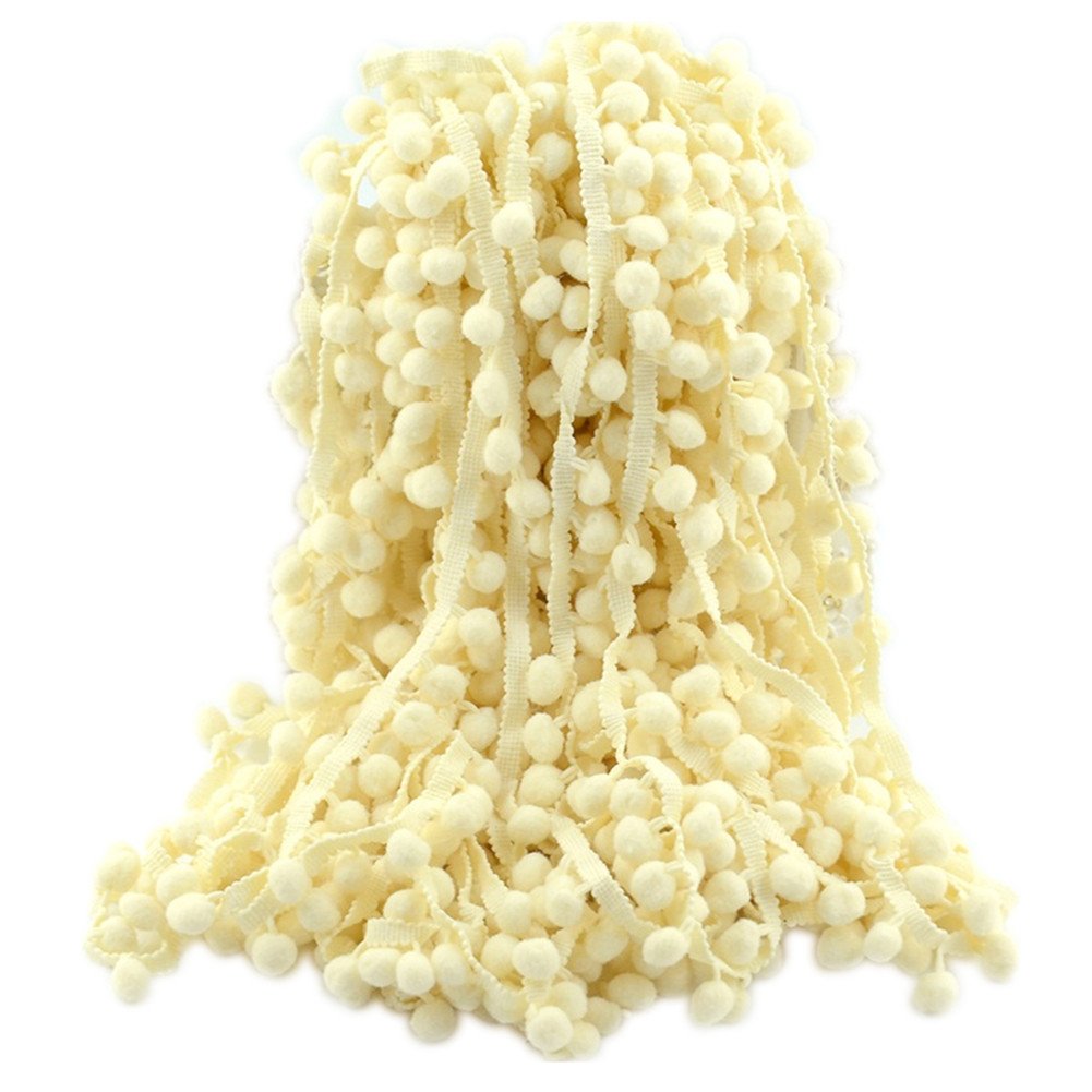 60ft Pom Poms Fringe Ball Trim Sewing Ribbon Embroidered Lace Tassel Applique for Clothing Accessories Pillow Bedding Quilting Crafts Supplies (Beige)