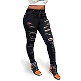Women's Ripped Skinny Jeans Slim Fit Stretch High Waisted Butt Lift Tummy Control Distressed Denim Pants