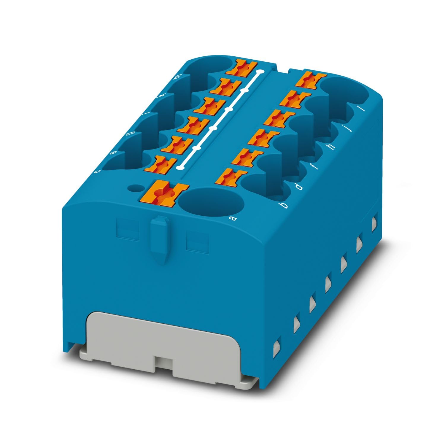 PHOENIX CONTACT PTFIX 10/12X4-NS35 BU Distribution Block, Number of Connections 13, Cross Section 0.5 mm² - 10 mm², AWG 20-6, Width 28.6 mm, Blue (Pack of 8)