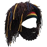 Creative Barbarian Knit Beard Hat Funny Knit Cap Wig Beanie Hats for Men Women