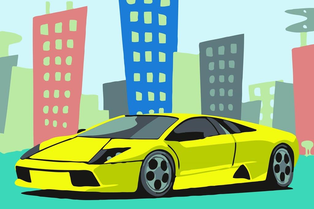 Paint by Numbers for Children Kids Junior Starter Beginner, Yellow Sports Car 20X30cm Cartoon Paintings
