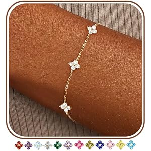 SOLEVAN Clover Birthstone Gold Bracelets for Women Trendy Non Tarnish Gifts | Dainty Gold Bracelet Stack, 14K Gold Plated, Cu