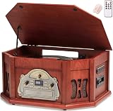 ORCC 10-in-1 Record Player, Nostalgic Turntable for Vinyl Record with Bluetooth, 2 Built-in Speakers, CD, Cassette, AM/FM Radio, USB, SD Slot, Remote Control