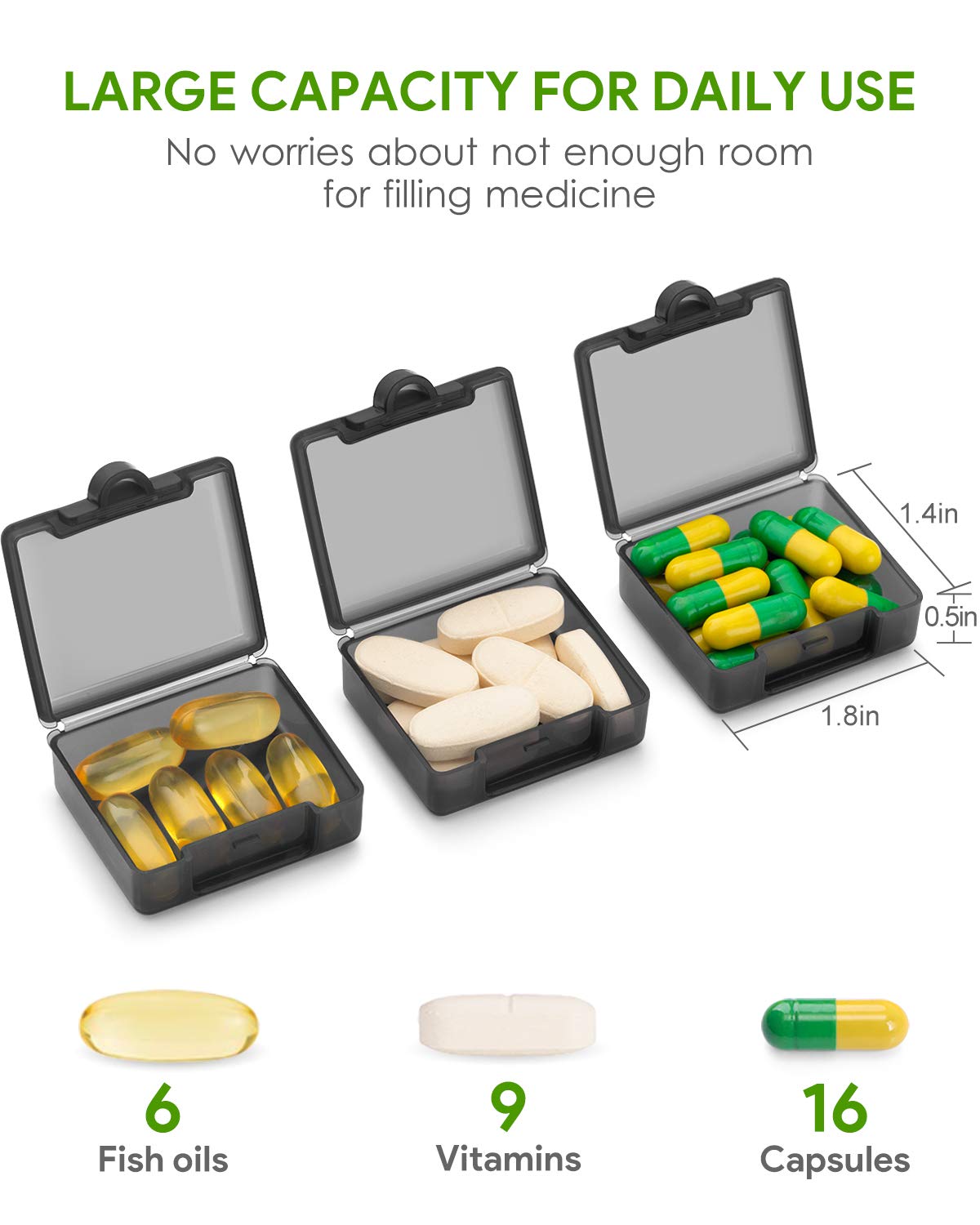 Barhon Small Pocket Pill Case(3 Pack), Daily Single Pill Box Organizer Portable for Purse Travel, One Day Mini Pill Container for Pills Vitamin Fish Oil Supplements