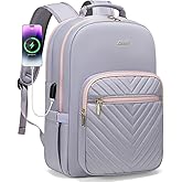 LOVEVOOK Laptop Backpack for Women 15.6 inch,Cute Travel Carry on Backpack Purse,Professional Computer Bag,Waterproof Work Business College Teacher Bag with USB Port,Grey Pink