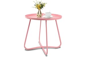 Babion Pink Round Side Table for Outdoor Patio, Yard, Garden, and Indoor Use - Small Steel Accent End Table