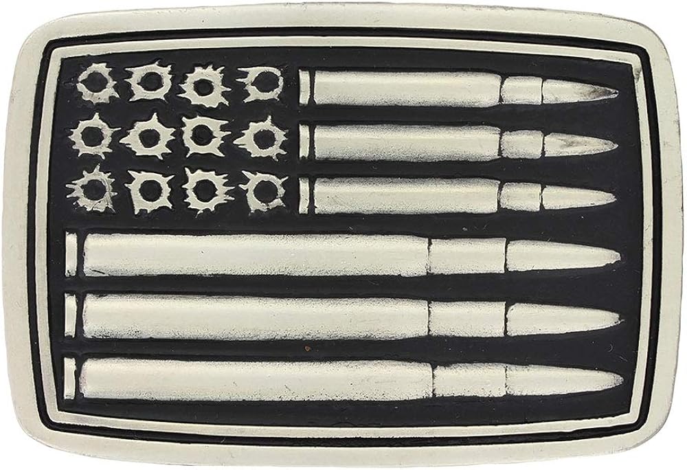 Montana Silversmiths 2nd Amendment Series Attitude Western Belt Buckle (Silver Bullet Flag - Antiqued Silver): Clothing