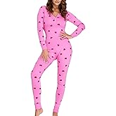 Aopwsrlyi Women Valentine Pajama Jumpsuit Long Sleeve Deep V Neck Heart Print Bodysuit Sexy One Piece Outfit Sleepwear