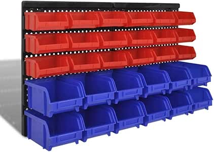Tidyard 30 Gavetas de Almacenaje para Pared Azul y Rojo 100 x 50 x 90