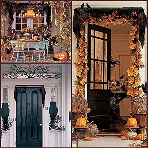 Halloween Fireplace Dcoration, JTS Halloween Mantle Scarf with Spiderweb Shape, Halloween Fireplace Cover with Black Lace for Halloween Mantle Decorations