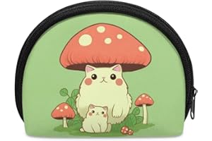ZOUTAIRONG Mushroom Cat Coin Purse for Teen Girls Mini Pouch Womens Wallet Change Storage Case Small Cosmetic Makeup Bags Multifunctional Organizer Purse Green
