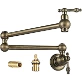 WOWOW Antique Bronze Pot Filler Faucet - Brass Pot Filler Wall Mount Kitchen Stove Faucet with Double Joint Swing Arms