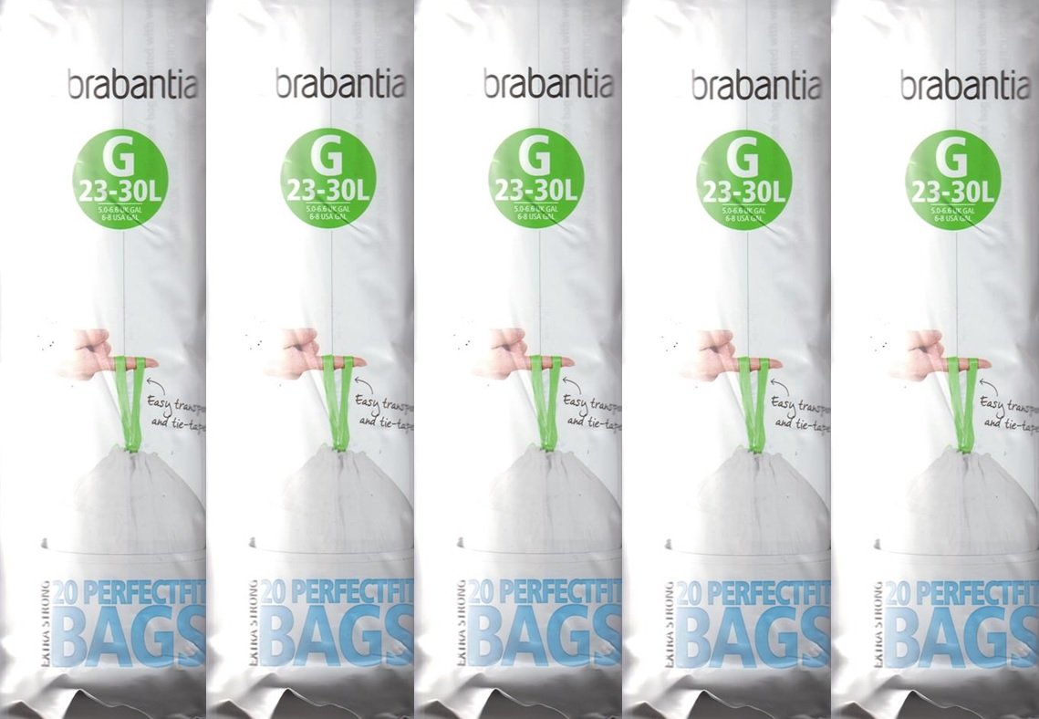 5 x Brabantia Pack Of 20 Extra Strong Perfect Fit G Size 23-30L Waste Bin Liners