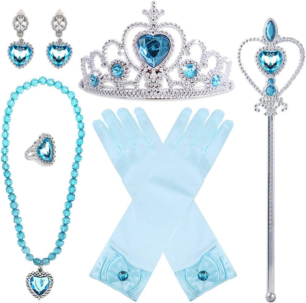 Yosbabe Princess Elsa Belle Sofia Dress up Accessories 5 Gifts Set for Girls Gloves Tiara Crown Necklace Wand Earrings