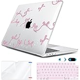 HOHAIYOO Compatible with MacBook Air 13.6 inch Case 2025 2024 2023 2022 Release M4 A3240 M3 A3113 M2 A2681 with Touch ID, Plastic Hard Shell Case&Keyboard Cover&Screen Protector&Webcam Cover, Bows