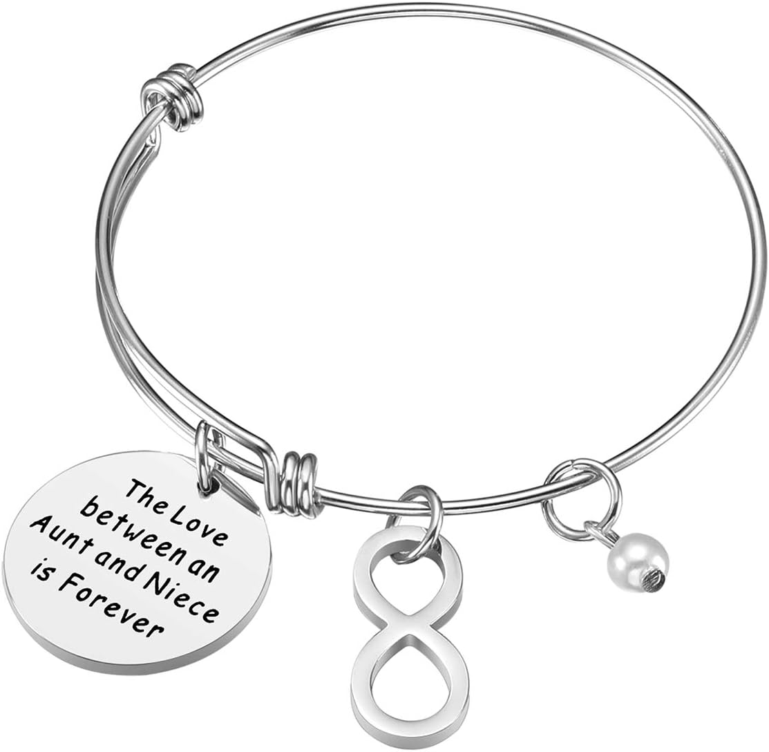 iJuqi Aunt Gift From Niece - Aunt Niece Bracelet, The Love Between An Aunt and Niece Is Forever, Aunt Birthday Gifts, Stainless Steel Aunt Jewelry Gift