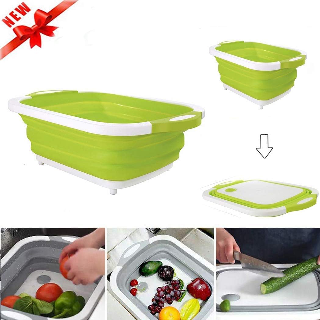 CLOMANA® 3 in 1 Multi Purpose Kitchen Foldable Cutting Board with Collapsible Bowl & Draining Plug